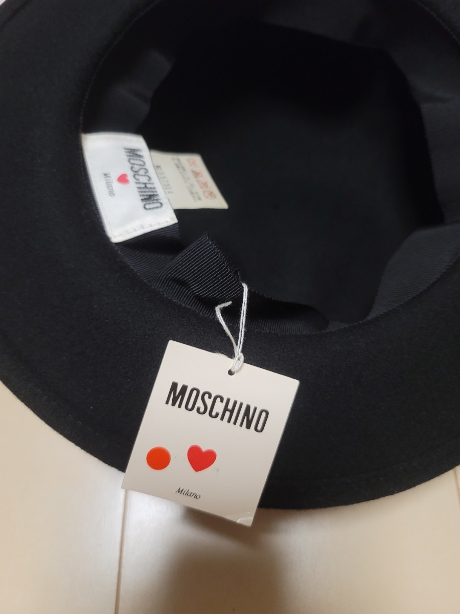 MOSCHINO】モスキーノ 帽子 ネイビー ハート ウール フェルト MOSCHINO】モスキーノ 帽子 ネイビー ハート ウール フェルト