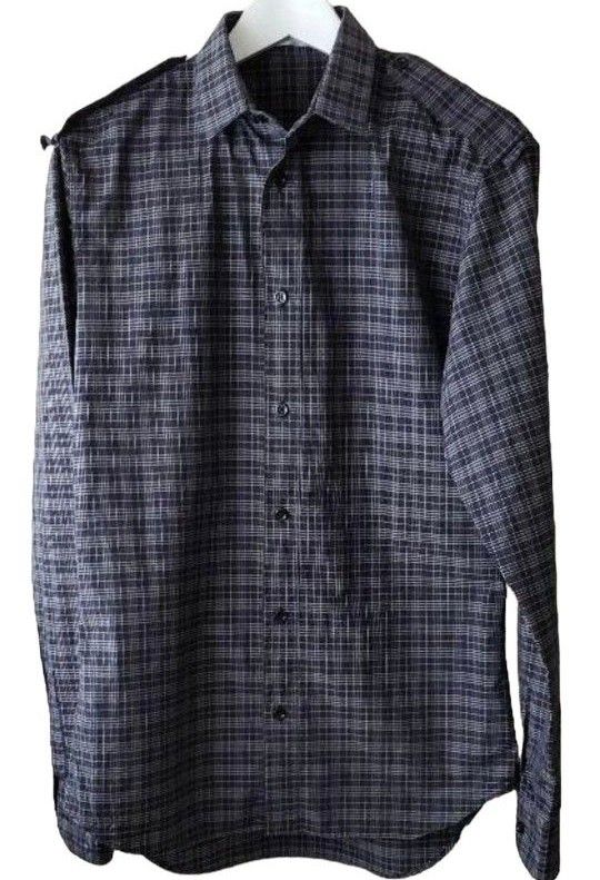 Dior ディオール肩エポレット付きチェックドレス長袖シャツcollarグレー/ブラック系size38