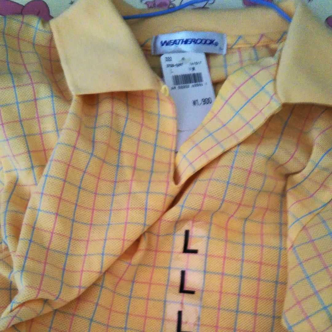 新品タグ付WEATHER COCK　山吹色のチェック半袖ポロシャツ