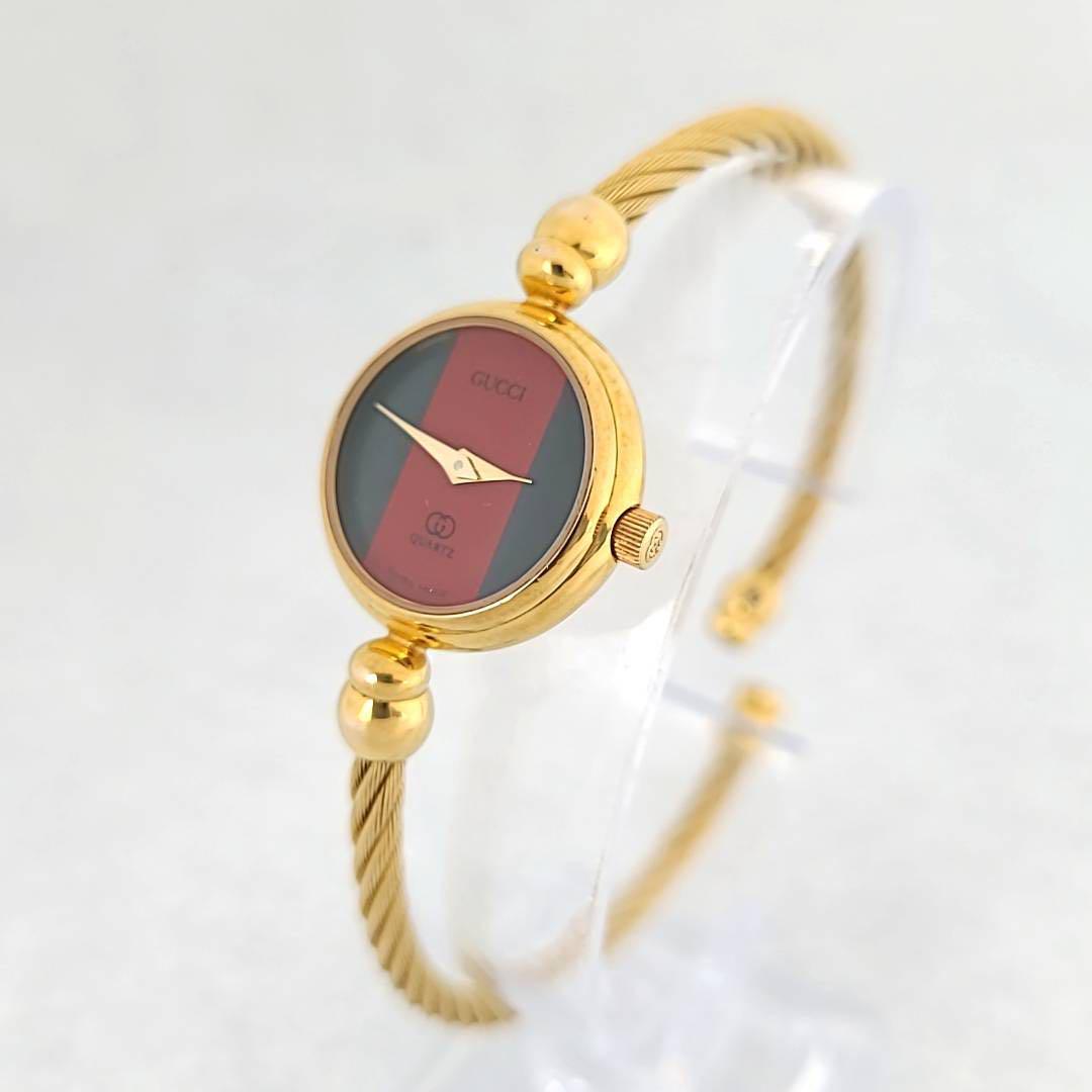 ☆【美品稼働品】GUCCI グッチ バングルウォッチ シェリーライン文字盤
