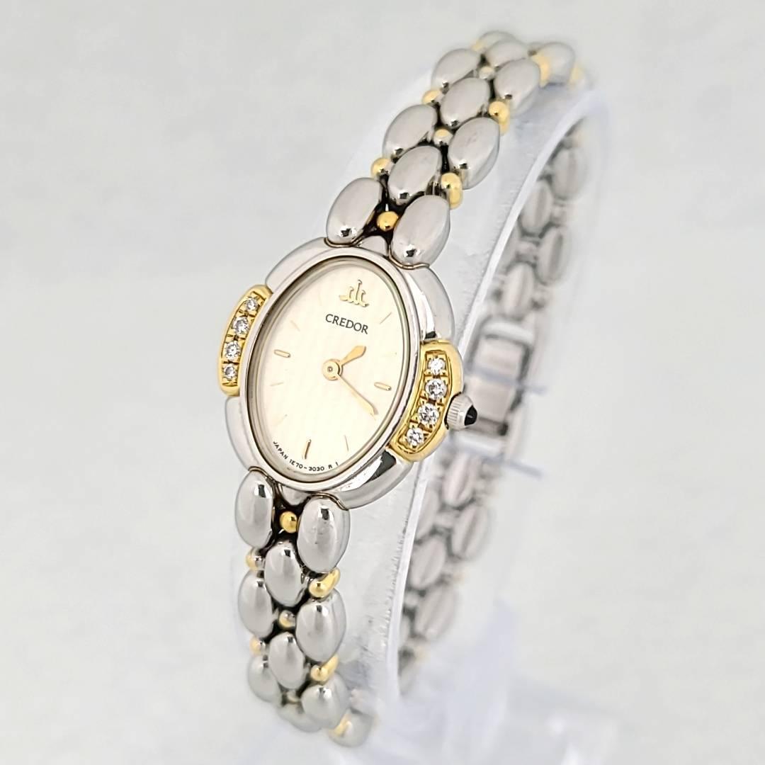 ☆美品稼働品 SEIKO クレドール 18K×SS ダイヤベゼル シルバー文字盤-