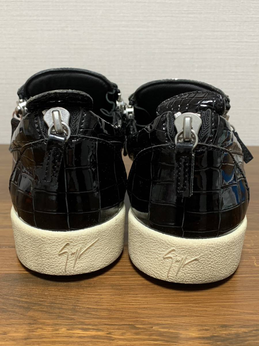 [Giuseppe Zanotti] クロコ型押し パテント ロゴプレート ローカット エナメルスニーカー 40 ブラック メンズ イタリア製 ザノッティ_画像5