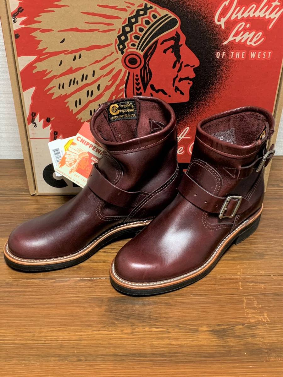 未使用☆[CHIPPEWA] 定価40,700 1901W13 Women's 7inch プレーントゥ ショートエンジニアブーツ 6M 牛革 ボルドー USA製 チペワ_画像1