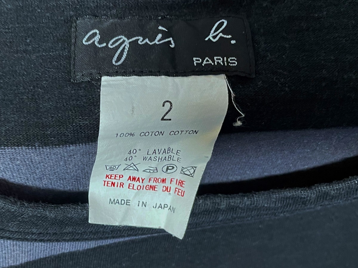 【激安1点のみ 国内正規品 日本製】agnes b.アニエスベー コットン100 ボーダー カットソー 半袖 Tシャツ サイズ2 ブラック×グレー系 USED_画像5