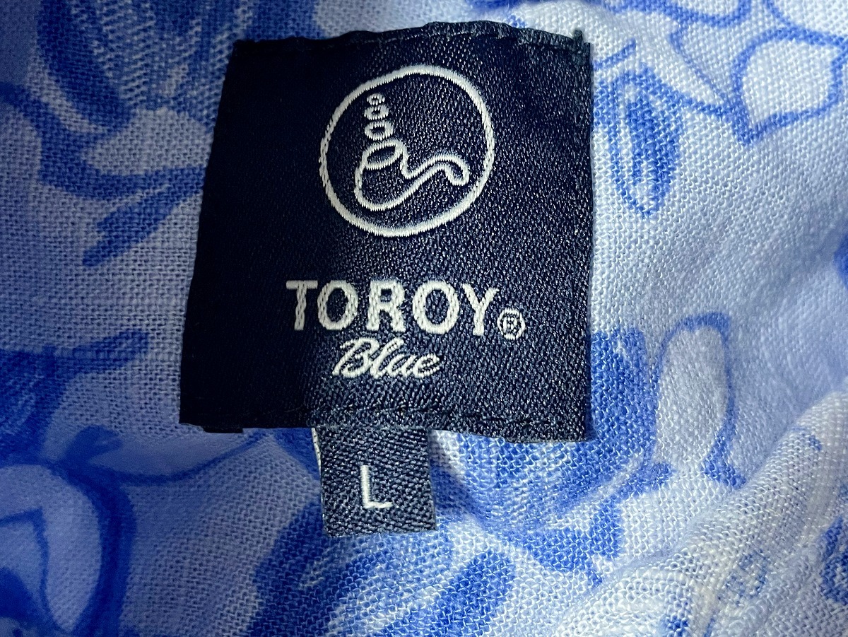 【激安1点のみ 国内正規品】TOROY トロイ レーヨン 麻 胸ポケット付き ボタニカル 花柄 アロハ 半袖 ボタンダウン シャツ L ブルー系 USED_画像6