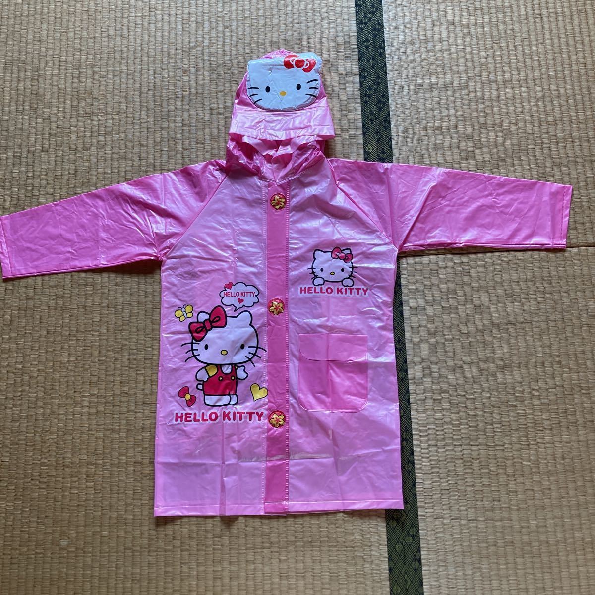 光沢 ツルツル レインコート ピンクのハローキティちゃん ビニール