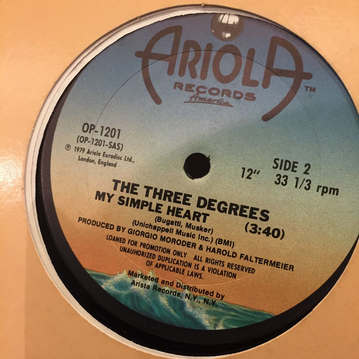USプロモ 12' THE THREE DEGREES / MY SIMPLE HEART中古レコード_画像3