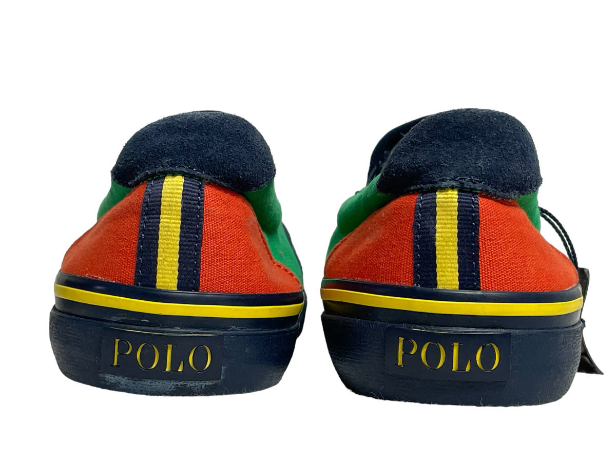 未使用品 US8.5 紺 POLO by Ralph Lauren ポロ ラルフローレン スリッポン スニーカー Pロゴ ワッペン ネイビー_画像4