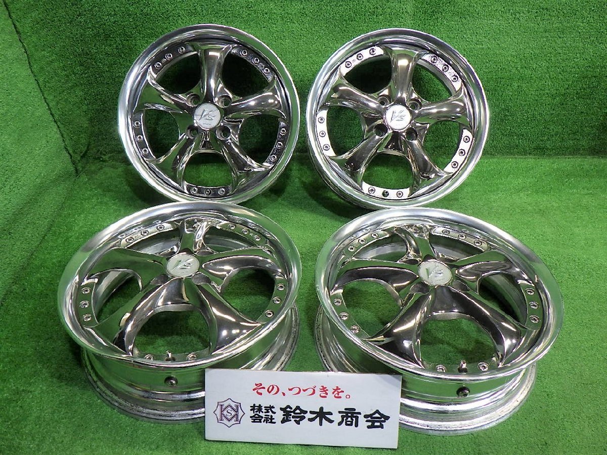 中古 15インチ 15×5J 4穴 ワーク VS-KF 社外 アルミホイール 4本セット 軽サイズ 希少 メッキ 要リペア ムーヴ タント ワゴンRなど_画像1