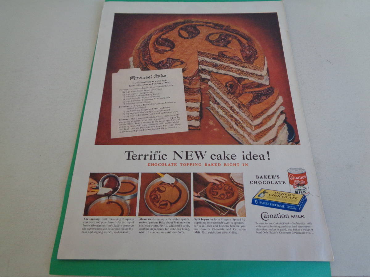 即決 広告 アドバタイジング チョコレートケーキ カーネーション ミルク ＭＩＬＫ １９５０ｓ ＬＩＦＥ ライフ 表紙 アメリカの画像1