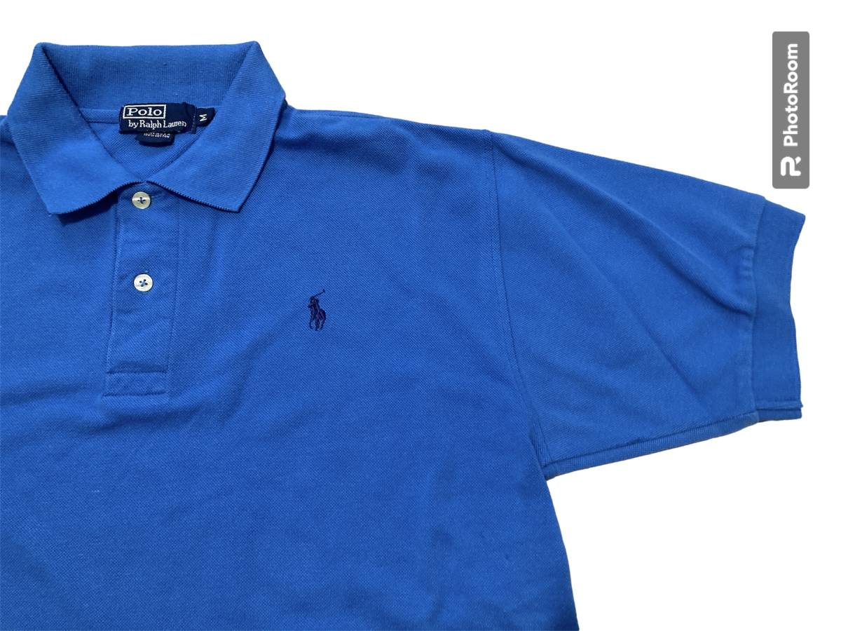  Ralph Lauren USA производства рубашка-поло размер M королевский синий Vintage б/у одежда America производства USmeidoNY покупка установка 
