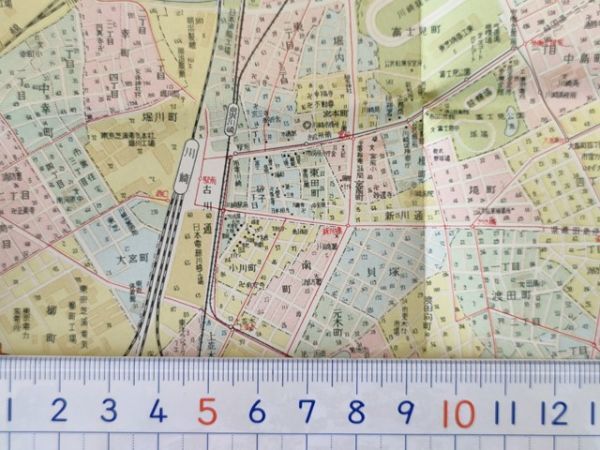 mc14【地図】川崎市 昭和36年 [バス系統図運賃表 津田山駅専用線 登戸連絡線 東急砧線 映画館/松竹 新東宝 大映 東映 日活 国際 オデオン他_定規は出品物には含まれません。