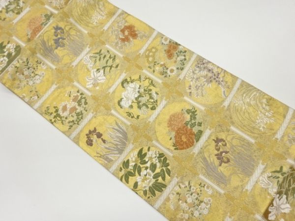 【再入荷!】 ys6545131; 宗sou 佐賀錦格天井に丸文・花々模様織出し袋帯【リサイクル】【着】 仕立て上がり 【再入荷!】 ys6545131; 宗sou 佐賀錦格天井に丸文・花々模様織出し袋帯【リサイクル】【着】 仕立て上がり