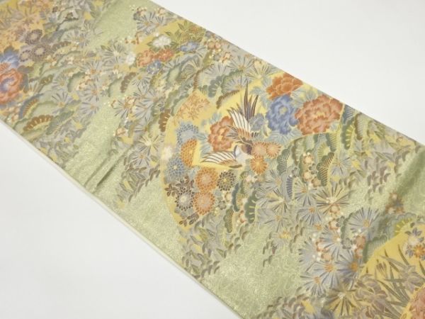 品質一番の ys6588068; 地紙に花鳥・松・流水模様織出し袋帯