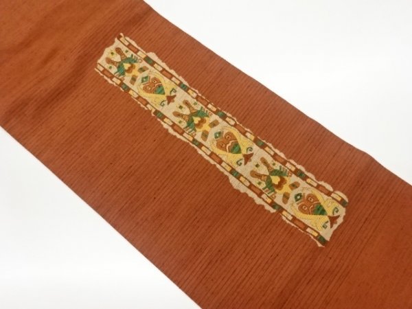 一番の贈り物 ys6597043; 手織り紬縞に抽象模様織出し名古屋帯