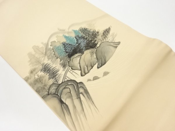 品質が ys6337377; 宗sou 作家物 塩瀬手描き川に山並風景模様名古屋帯(松葉仕立て)【リサイクル】【着】 仕立て上がり 品質が ys6337377; 宗sou 作家物 塩瀬手描き川に山並風景模様名古屋帯(松葉仕立て)【リサイクル】【着】 仕立て上がり
