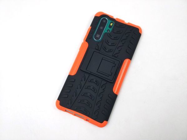 Huawei P30 Pro/HW-02L用 スタンド カバー 耐衝撃ケース ソフト＋ハード オレンジ_画像1