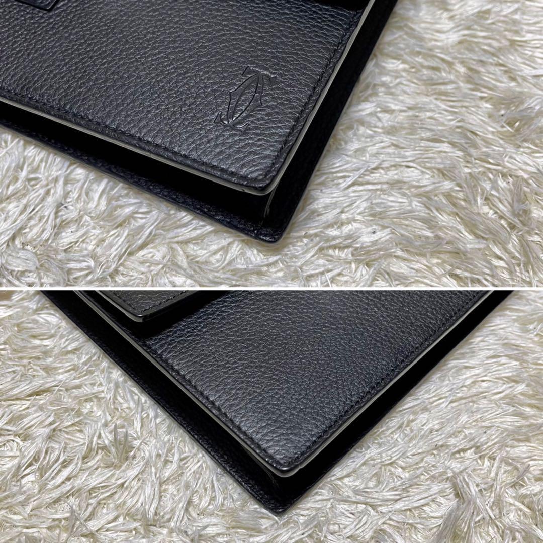 美品】カルティエ パシャ クラッチバッグ サファイア装飾 レザー 黒