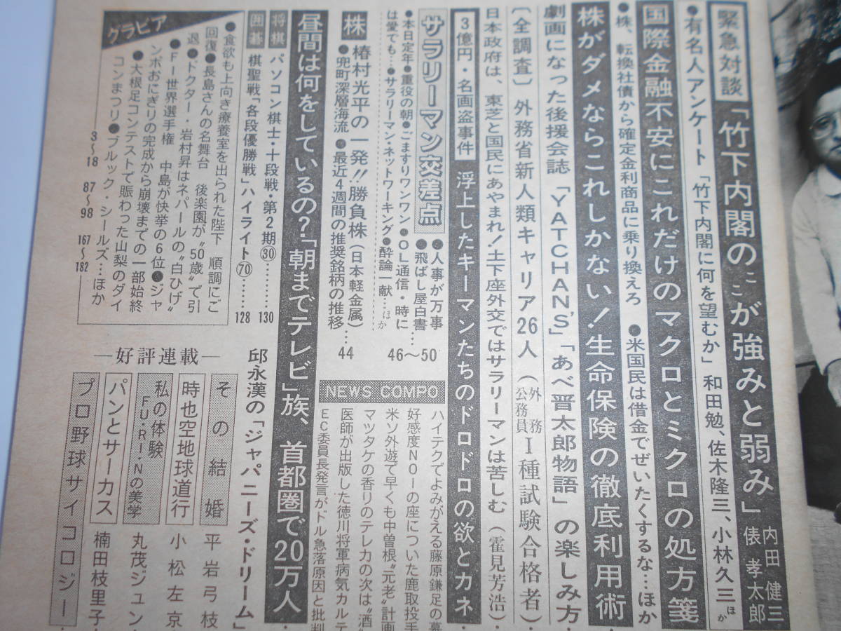 週刊読売 1987年昭和62年.11 22 向井千秋 沢口靖子 長嶋茂雄/中嶋悟/岩村昇/俵孝太郎 内田健三/斉藤慶子/ブルック シールズ/武内千佳_画像9