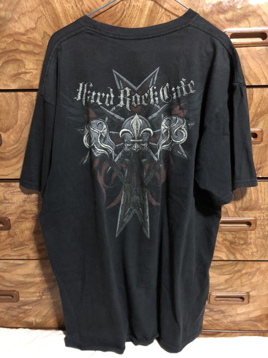 古着 HARD ROCK CAFE 半袖 Tシャツ ハードロックカフェ 黒 ブラック サイズXL クロス 十字架 BSフレア 百合の紋章 オーバーサイズの画像4