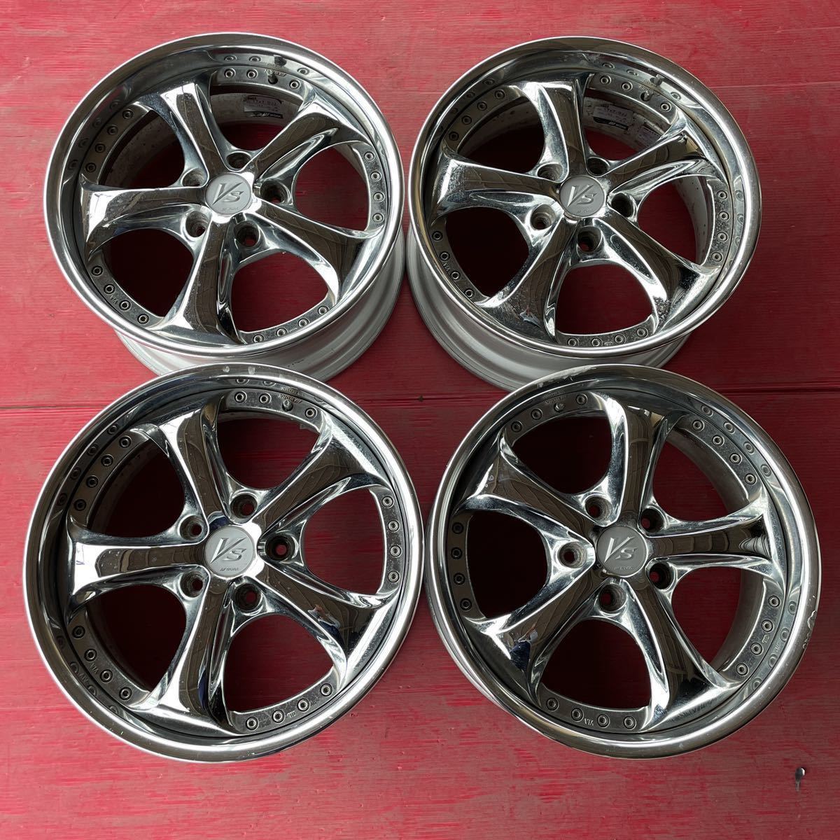 希少 WORK ワーク VS-KF 17×7JJ+45 PCD114.3-5穴 ハブ径約73mm メッキ アルミホイール4本セット