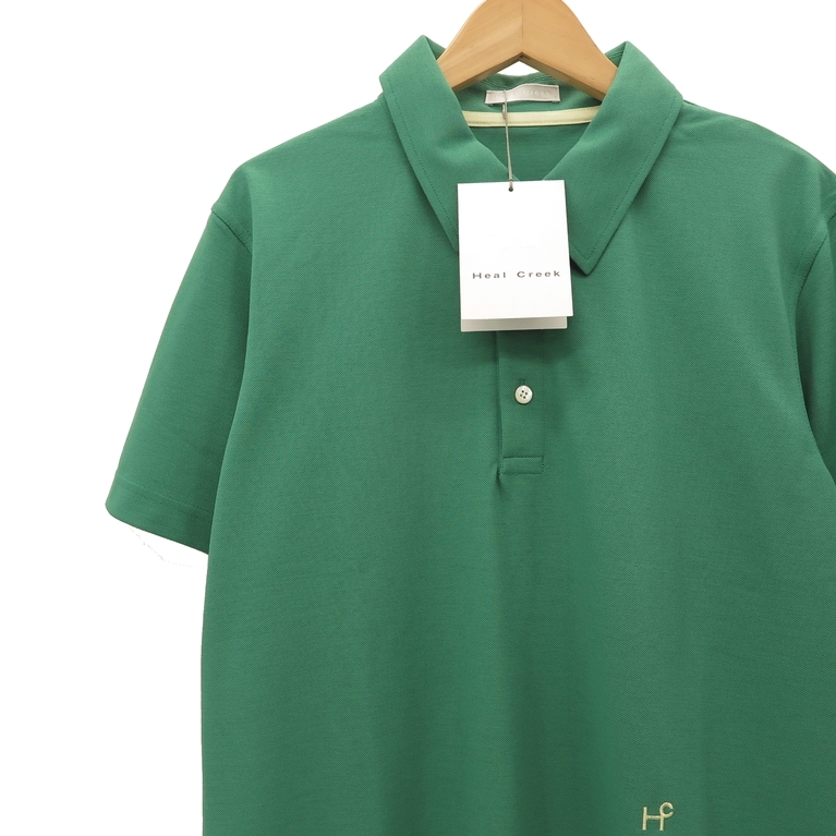 ヒールクリーク Heal Creek スポーツポロシャツ 48/M 新品 未使用 定価20,900円 グリーン ゴルフ 鹿の子 カノコ_画像1