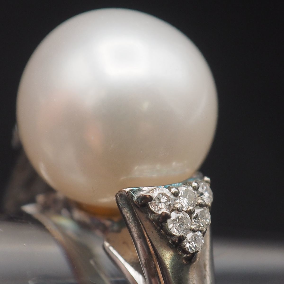 A886 真珠 パール ダイヤモンド 0.12ct 三越 SILVER刻印 リング デザイン シルバー 指輪 13号 4月 6月誕生日