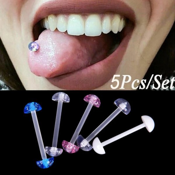 [5 pcs set ] soft . earrings lame Kirakira 16G 14mm - 16mm.pi body pierce . earrings set 5ps.@ soft turns resin PVC transparent 