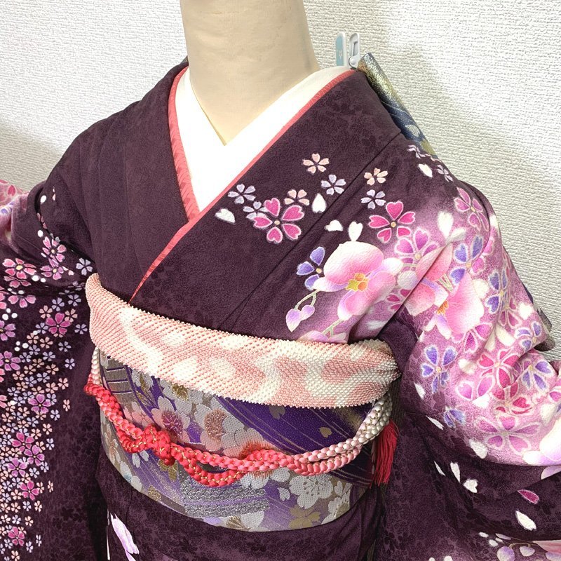 即日発送 306z17〇小柄な方にも 中振袖 色無地 重ね衿付き 成人式 結婚