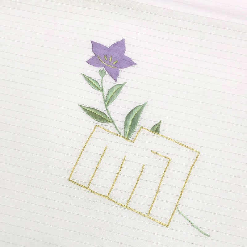 ◇きものマーチ◇塩瀬 絽 桔梗 源氏香 金糸 刺繍 夏帯 二部式作り帯