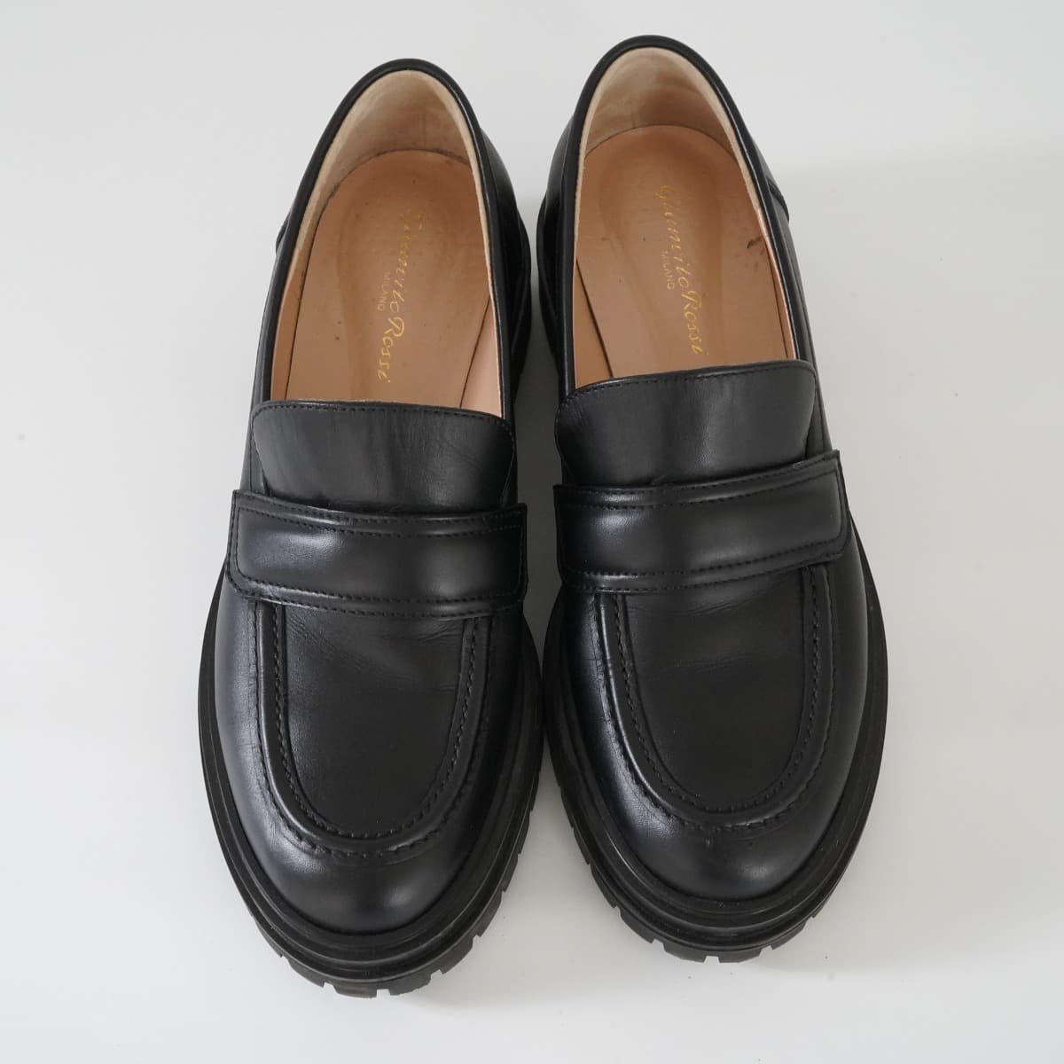  обычная цена 12 десять тысяч L\'Appartementa Pal tomonGIANVITO ROSSI Jean vi to Rossi ARGO Loafer кожа 38 24cm толщина низ обувь обувь 21S чёрный 