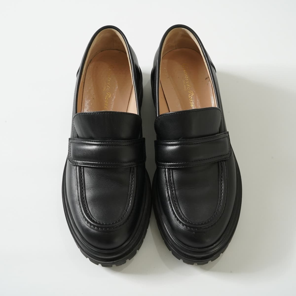  обычная цена 12 десять тысяч L\'Appartementa Pal tomonGIANVITO ROSSI Jean vi to Rossi ARGO Loafer кожа 38 24cm толщина низ обувь обувь 21S чёрный 