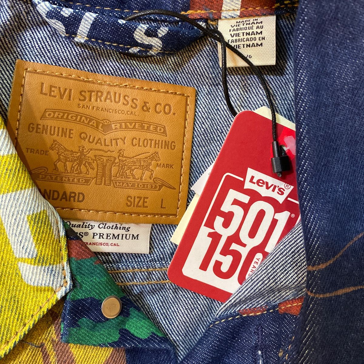 柄合わせ最高　Levi's リーバイス　バナープリント　150周年　4点セット　ジャケットＬ　パンツ34 ビンテージ　501