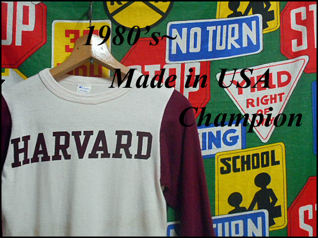 ★雰囲気系の1枚★Made in USA製アメリカ製Championチャンピオンビンテージ染み込みプリントカレッジTシャツ80s80年代HARVARDハーバードS
