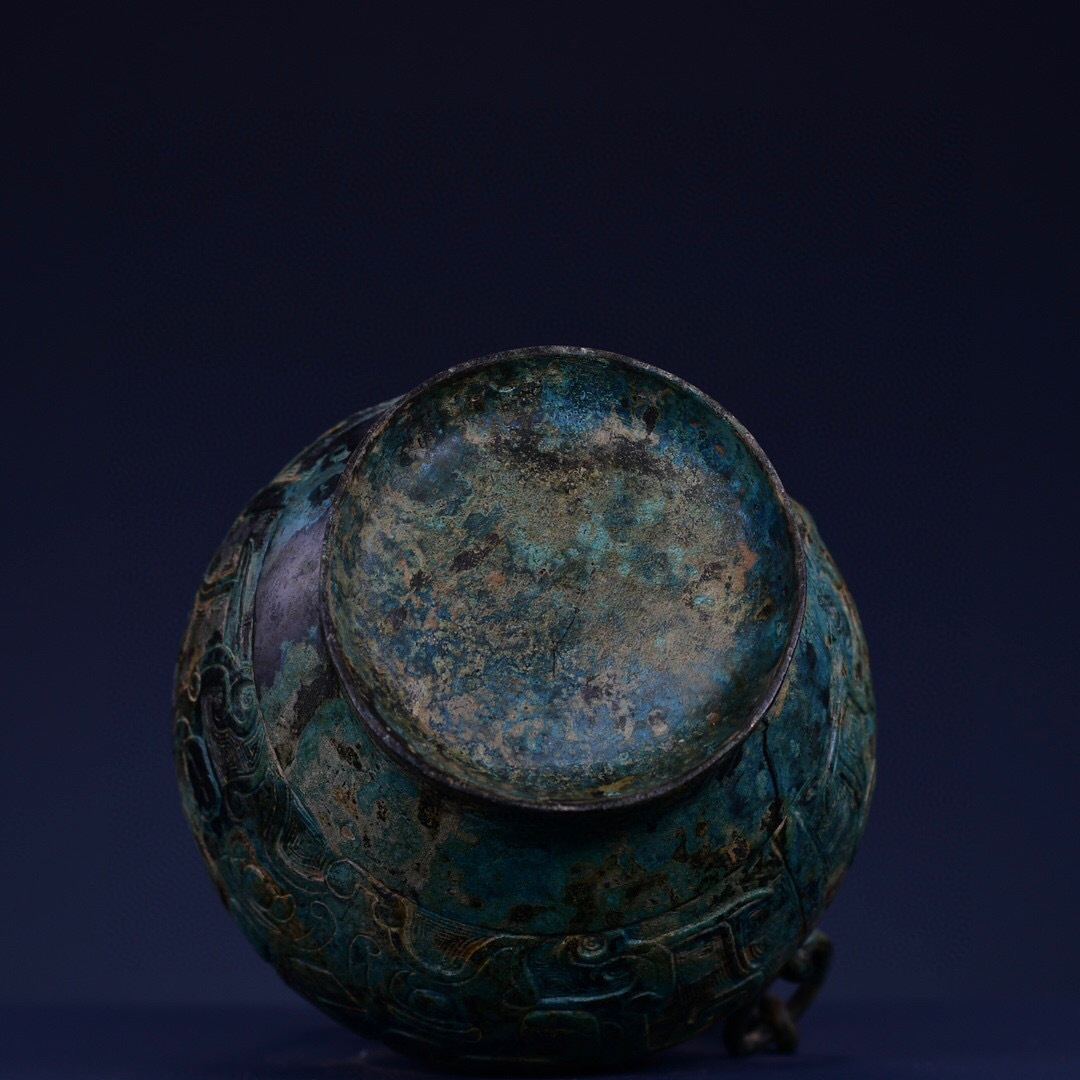 ▽鴻▽ 漢 青銅製 立鳥チェーン瓶 置物 古賞物 中国古玩 中国古美術