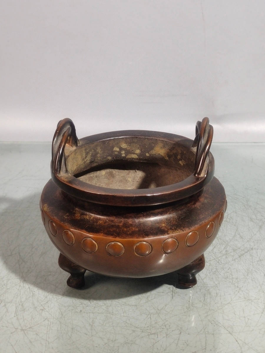 本物の 置物 三足熏香炉 雙耳 ▽鴻▽紫銅製 古賞物 中国古美術 中国