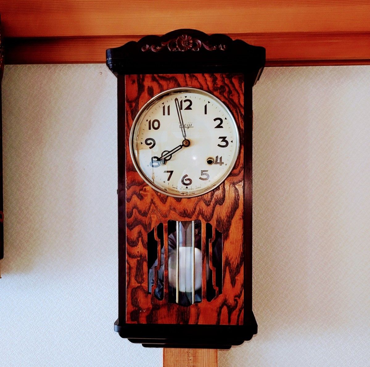 〈完動・美品〉明治時計④　occupied japan　宮型ゼンマイ振り子時計　 古時計　 ボンボン時計　 昭和レトロ