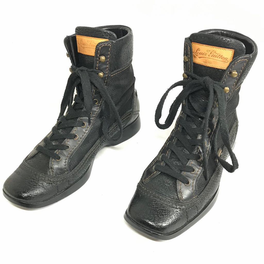 【ルイヴィトン】本物 LOUIS VUITTON 靴 26.5cm ダミエ ショートブーツ ハイカット スニーカー カジュアルシューズ レザー 男性用 メンズ 8_画像1