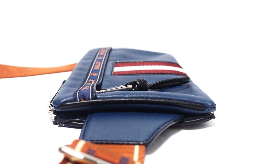極美品 BALLY バリー HELVET 2室 ベルトバッグ ボディバッグ カーフ レザー ブルー メンズ トレインスポッティング ショルダーバッグ