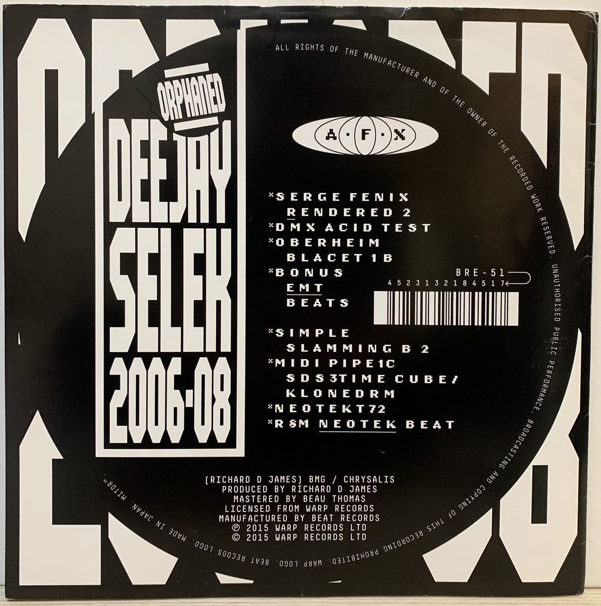 [Very rare white label promo] エイフェックス・ツイン AFX - Orphaned Deejay Selek 2006-08 / Richard D. James /Aphex Twinの画像2