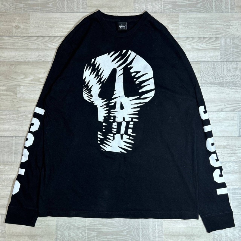 STUSSY/ Stussy / плата . гора коричневый pto13 anniversary commemoration / Skull принт L/S футболка / черный / редкий XXL размер / arm принт / футболка с длинным рукавом 