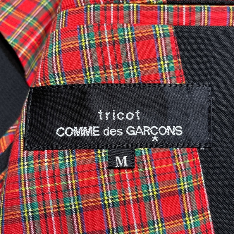 tricot COMME des GARCONS/トリコ コムデギャルソン/裏地タータンチェック 2Bテーラードジャケット/ブラック/美シルエット_画像6