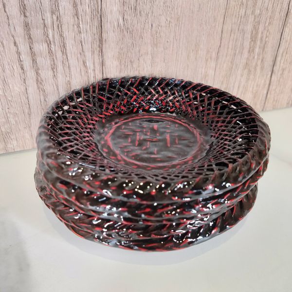 【1円スタート・美品】藍胎漆器 （らんたいしっき） 茶托 5客 九州 伝統 工芸 久留米 茶道具 煎茶道具 竹工芸 コースター 木製_画像3