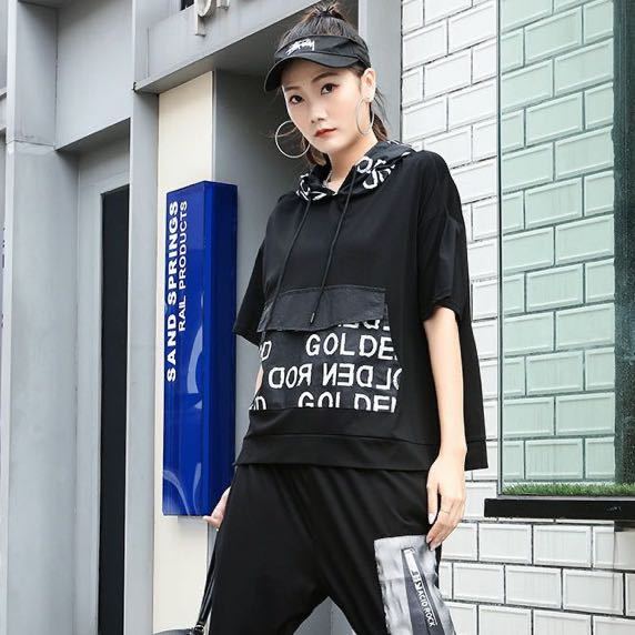 パーカー　tシャツ 英字ロゴ　半袖　ブラック　大きいサイズ_画像5