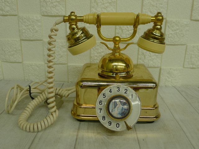 ee054*[ operation not yet verification ] Showa Retro Classic style dial telephone machine IT-601 rock cape communication 1975 year Gold angle. ./80