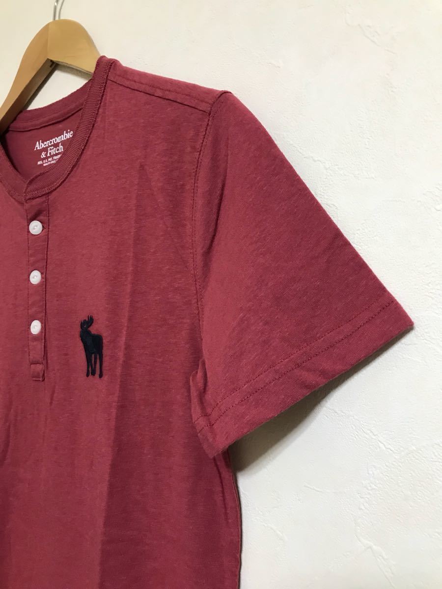 【新品】 Abercrombie & Fitch BIG ICON HENLEY NECK TEE アバクロンビー&フィッチ ビッグアイコン ヘンリーネック Tシャツ サイズS 半袖赤_画像7