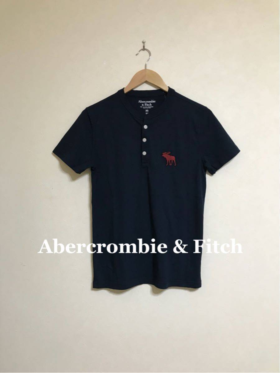 【新品】 Abercrombie & Fitch BIG ICON HENLEY NECK アバクロンビー&フィッチ ビッグアイコン ヘンリーネック Tシャツ サイズXS 半袖 紺_画像1