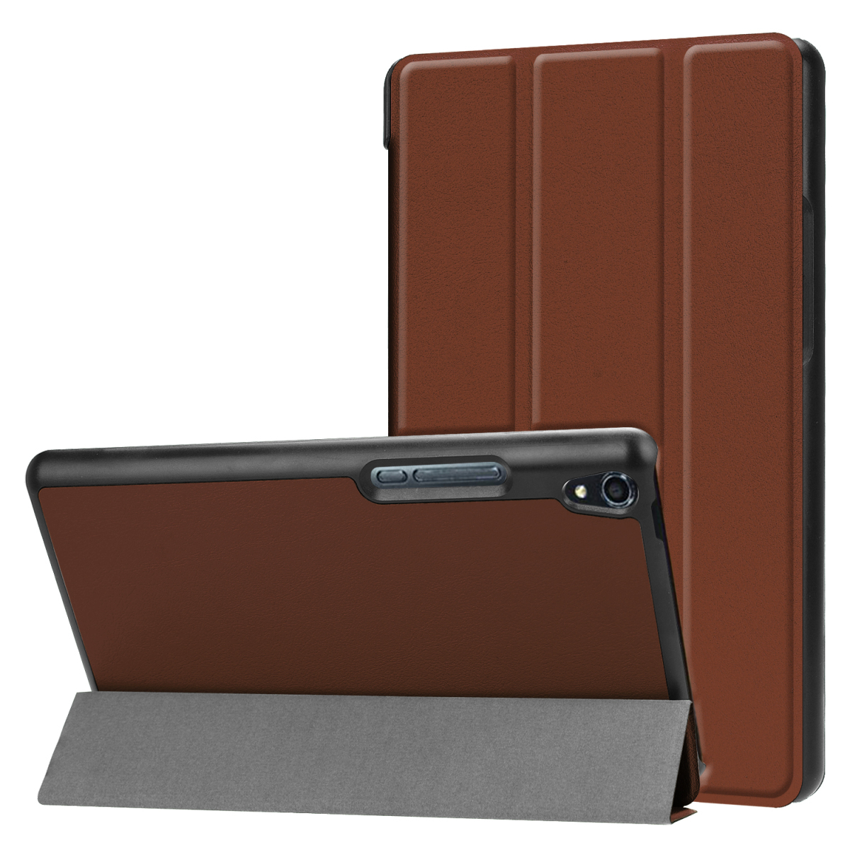 au Qua tab QZ8 8インチタブレット用 マグネット開閉式 スタンド機能付き 三つ折 カバー 薄型 軽量型 高品質PUレザーケース ブラウン_画像3