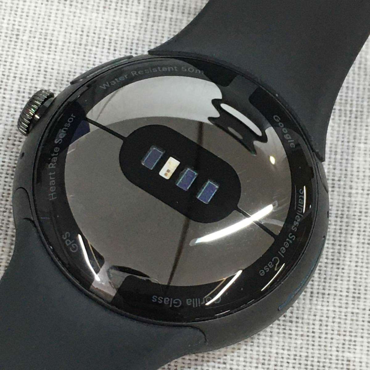 Google グーグル Pixel Watch 心拍計 Matte Black ステンレス ケース / Obsidian アクティブ バンド_画像6