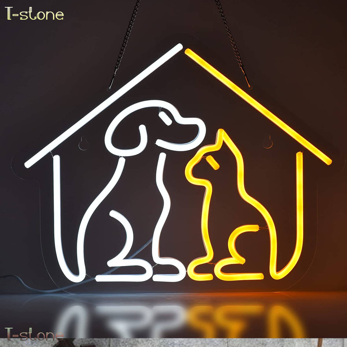 ネオンサイン デザインアート看板 可愛い 犬と猫 3段階調光可能 インテリア 存在感抜群 キュート お洒落アート 雑貨 店舗装飾 雰囲気作り Yahoo!フリマ（旧）